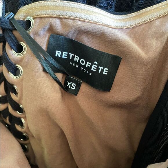 Retrofete Evangeline Dress black corset lace up maxi high slit gown bustier XS - Picture 13 of 16